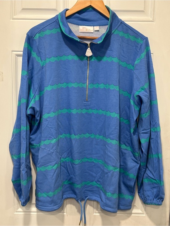 Belle by Kim Gravel Tops - Belle by Kim Gravel "Makin Waves" Scallop Stripe Half Zip Top Plus Sz 1X NWOT